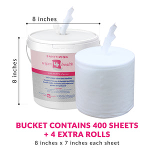 Wipes 4 Health Sanitizing Wipes with Reusable Dispensing Bucket: 2000 Unscented Wipes (8" x 7"): Wipes Bucket + 4 Refill Rolls