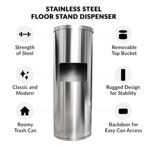 Stainless Steel Floor Stand Wipe Dispenser with Built-in Trash Can