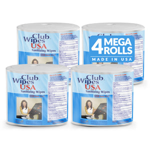 Club Wipes USA Sanitizing Wipes: 5000 Unscented Wipes (8" x 5"): 4 Refill Mega Rolls made in USA