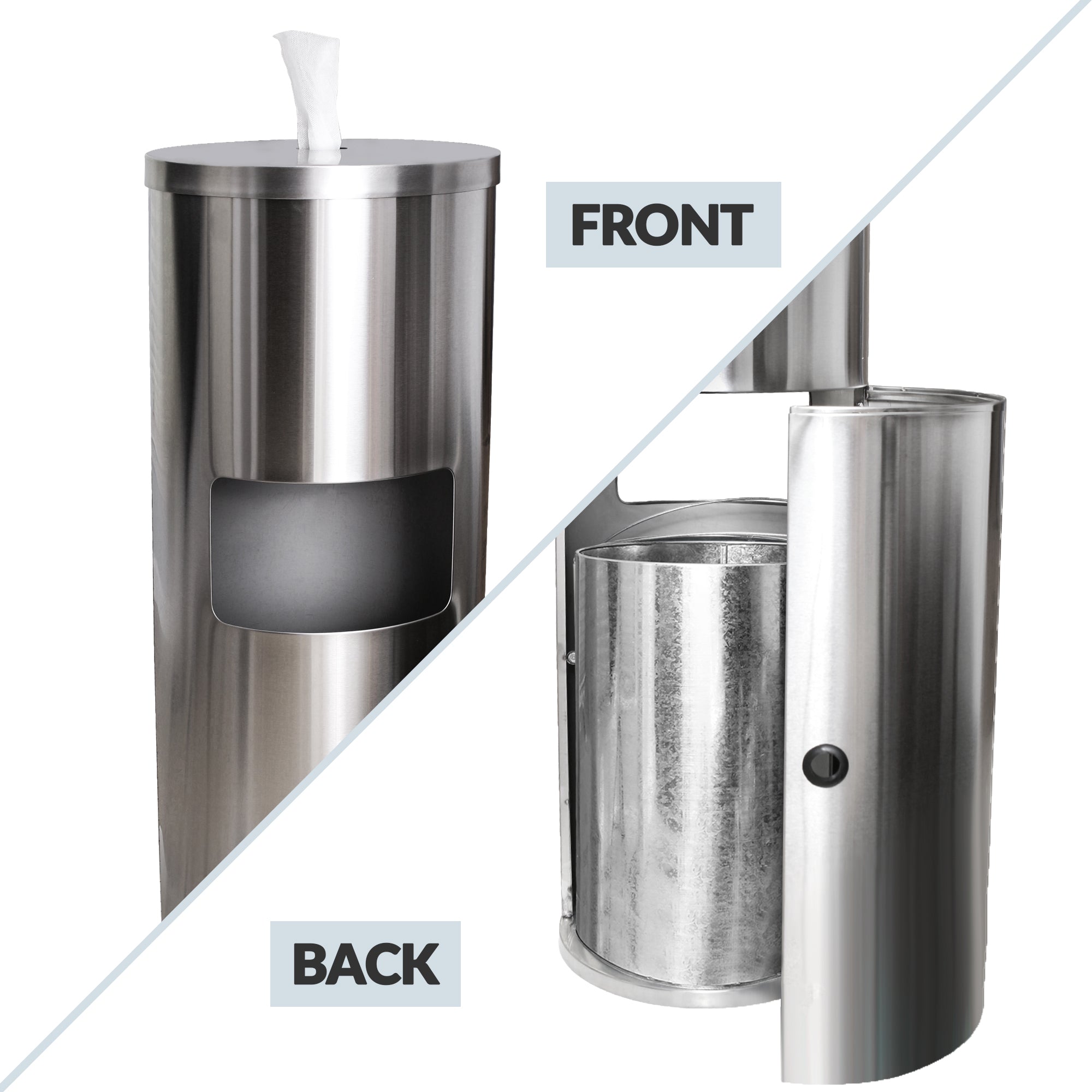 Waste Bin w/ Built in Wipe Dispenser, Stainless Steel - Lodging Kit Company