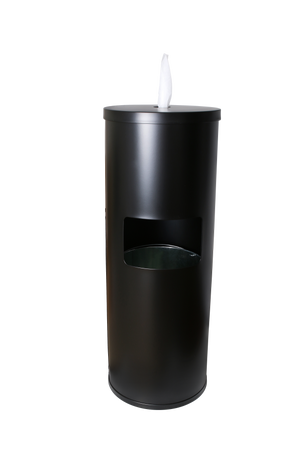 Black Stainless Steel Floor Stand Wipe Dispenser with Built-in Trash Can
