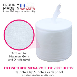Gym Wipes for Fitness and Health Centers Made in USA: Pre-moistened 3600 Wipes (8" x 6"): 4 Refill Mega Rolls