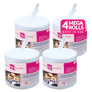 Gym Wipes for Fitness and Health Centers Made in USA: Pre-moistened 3600 Wipes (8" x 6"): 4 Refill Mega Rolls