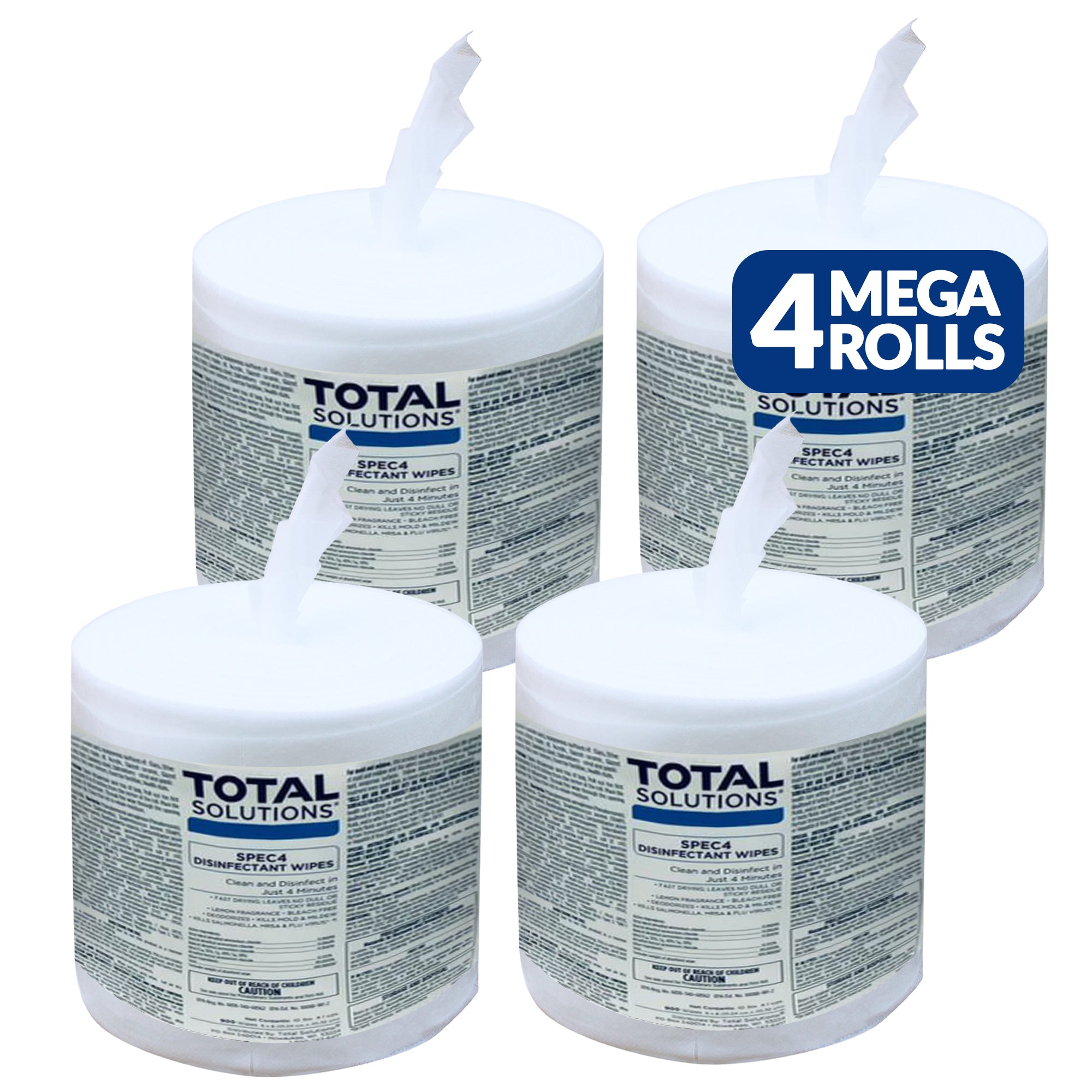 Total Solutions Hospital Grade Disinfecting Wipes: 3600 Wipes (8" x 6"): 4 Refill Mega Rolls - EPA Registered