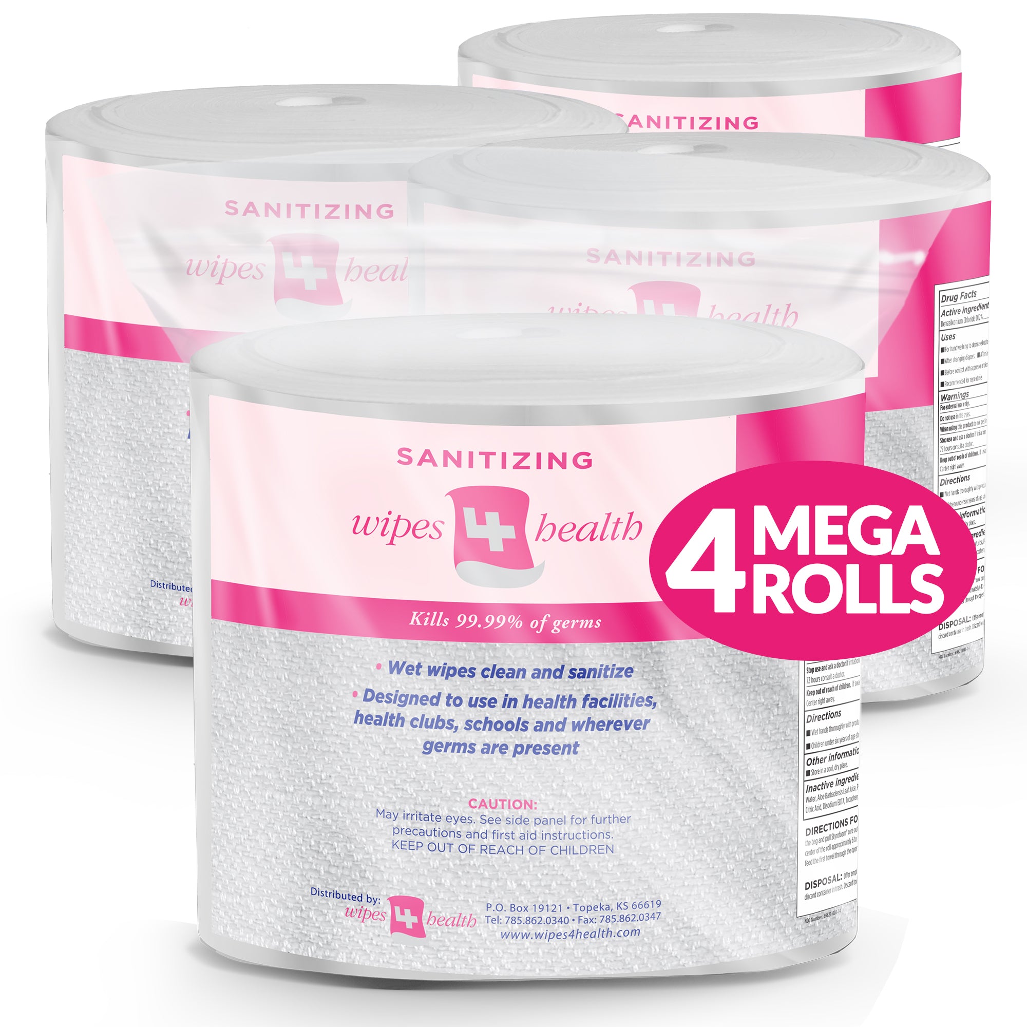 Wipes 4 Health Sanitizing Wipes: 4000 Unscented Wipes (8" x 6"): 4 Refill Mega Rolls