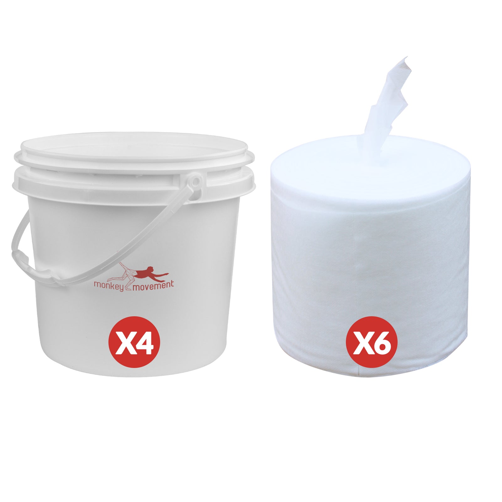 Dry Wipes Kit: 7200 Wipes (7" x 6"): Make Your Own Wet Wipes Using Your Preferred Cleaning Solution: 6 Mega Rolls + 4 Dispensing Buckets